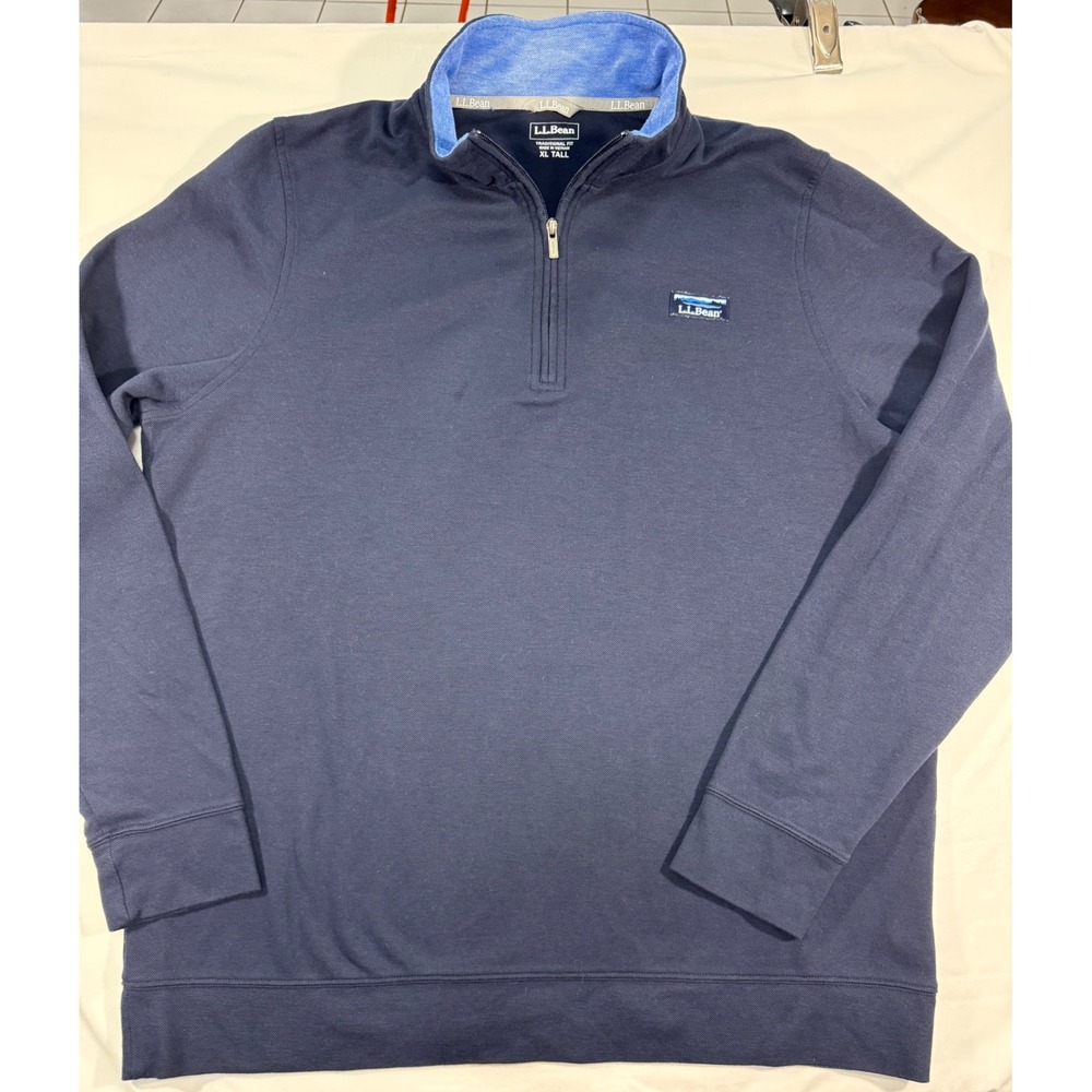 LL Bean Mens XL Tall Navy Blue Quarter Zip Pullover Sweater 514037 Traditional